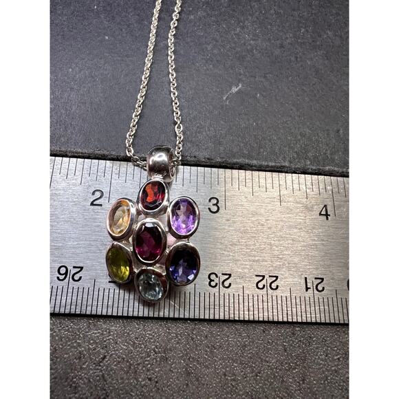 Vintage multi gemstone cluster pendant necklace in sterling silver - Picture 15 of 16